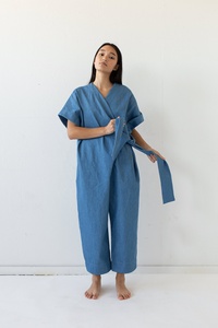 Combinaison longue en mousseline de coton indien pour femme, col en V, bretelles spaghetti, taille haute, respirante, écologique, avec pompons - Product Image 4
