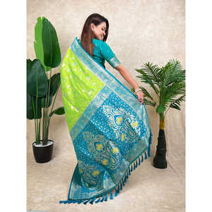 ผ้าไหมทอมือลายพิสตาสีเขียว แบรนด์อีลิท วีฟส์ รุ่นบาเนราสี จาล ซารี ผ้าไหมอินเดียแบบดั้งเดิมสุดหรูสำหรับผู้หญิง - Product Image 6