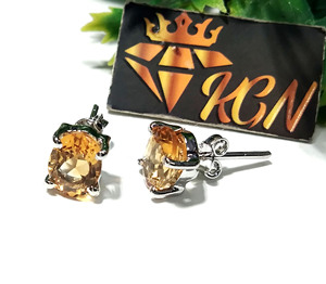 KGN SILVER JEWELLERY HOUSE ต่างหูพลอยซิทรินธรรมชาติ เงินแท้ 925 ชุบเงิน ได้รับการรับรองจากผู้ตรวจสอบอิสระ พลอยสีเหลือง - Product Image 6