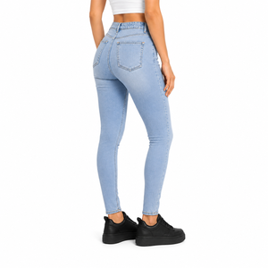 Custom Women Mid Waist Skinny <b>Denim</b> Jeans <b>Stretch</b> Fitted Slim Fit Jean Pants Five Pocket Casual Trousers Solid Colour Streetwear - Product Image 4