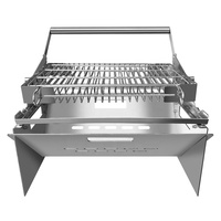 Barbecue d'extérieur portable en acier inoxydable thermolaqué, chariot à charbon de bois, hauteur réglable pour pique-nique, camping, rotation