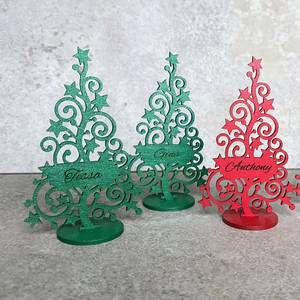 Wooden <b>Christmas</b> Tree <b>Place</b> <b>Card</b> <b>Holder</b> Engraved With Name Star Pattern Laser Cut Tabletop Decor For Holiday Season - Product Image 5