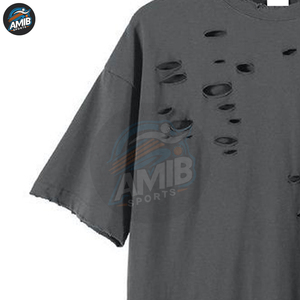 Camisetas para Hombre con Efecto Desgastado, MOQ Bajo, Material Poliéster/Algodón, Ligeras, Sólidas, Transpirables, Estilo Urbano, Logotipo Personalizado, Todos los Colores - Product Image 4