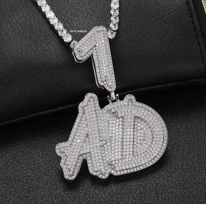 Pendentif personnalisé avec lettres et chiffres sertis de pierres, style Hip Hop, pendentif nom à deux lettres, bling, pour rappeur, pour cadeaux de bijoux - Product Image 2