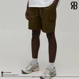 Pantalones Cortos Cargo Color Oliva para Hombre, Cintura Media, con Cordón, Casuales, Tipo Bermuda, con Bolsillos, 100% Algodón, Unisex, Venta al Por Mayor - Product Image 2