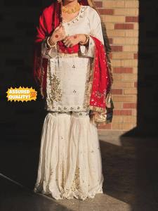 TOP SHARARA DUPATTA FANDY SILK REAL MIRROR SEQUNCE EMBROIDERY WORK LONG SLEEVE SUIT - Product Image 4