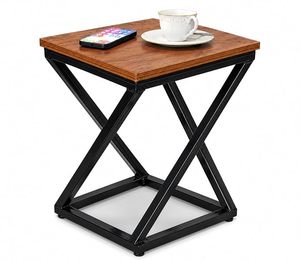 Table d'appoint géométrique moderne en métal, table d'appoint carrée industrielle avec plateau en bois, table d'appoint robuste pour salon et chambre à coucher - Product Image 4