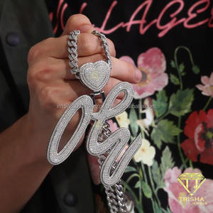 Moissanite Diamond Personalized Script <b>Letter</b> Pendant Sparkling Cursive Style With Heart Detail Luxury Statement Hip Hop Jewelry - Product Image 3