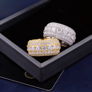 Fashion Design 925 <b>Silver</b> Iced Out Moissanite Diamond <b>Mens</b> Cuban Diamond 18K Gold Plated <b>Ring</b> <b>For</b> Hiphop Life Jewelry Band Vendo - Product Image 4