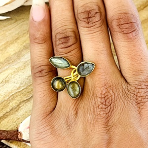 Fashionable Boho Floral Gemstone <b>Ring</b> Boho Brass <b>Ring</b> for Women 18k Gold Plated Leaf Design <b>Statement</b> <b>Ring</b> for Wholesale/OEM/ODM - Product Image 2