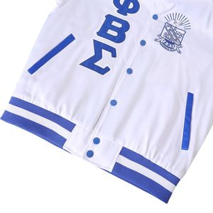 เสื้อแจ็คเก็ตบอมเบอร์ผ้าซาตินสีขาว Phi Beta Sigma สำหรับผู้ชาย สวมใส่สบาย ผ้าคุณภาพพรีเมียม เสื้อผ้าสำหรับสมาคมพี่น้องชาวกรีก เสื้อคลุมลำลอง - Product Image 6