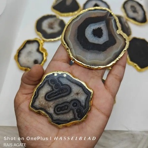 Black Agate <b>Coaster</b> <b>Gold</b> Plated Polished Large small size Natural <b>Coaster</b> Stone Agate Slices used for home decor By Rais Agate - Product Image 2