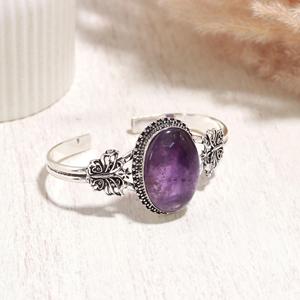 925 Sterling <b>Silver</b> Amethyst Gemstone <b>Bracelet</b> Bangle for Women High Top Quality <b>Silver</b> Bangle Designer Jewelry - Product Image 3