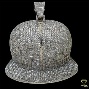Premium Rhodium Plated Baseball Cap Pendant <b>Necklace</b> in 925 Sterling Silver with Iced Out Lab grown Hip Hop Style Design - Product Image 5