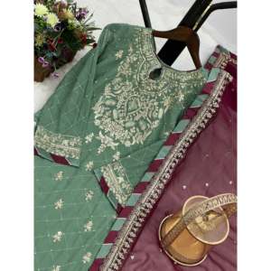 Hermoso conjunto de Dupatta de diseñador y parte superior de mujer para fiestas - Product Image 6