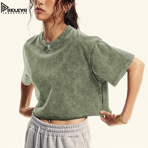 เสื้อยืดครอปสีเขียวเซจคุณภาพสูง ล้างสีแบบแอซิดวอช ทรงหลวมไหล่ตก สไตล์วินเทจ ใส่ได้ทั้งชายและหญิง ขายส่งเสื้อยืดทุกสี - Product Image 2