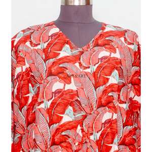 100% Cotton Kaftan Long Floral Print Women's Clothing Maternity Gown with Block Print All Seasons-Summer Winter Autumn Spring - Product Image 2