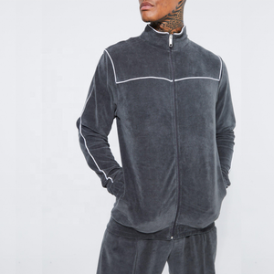 Ensemble de survêtement en velours pour homme, veste zippée intégrale et pantalon, tenue de sport décontractée deux pièces, vente en gros - Product Image 3