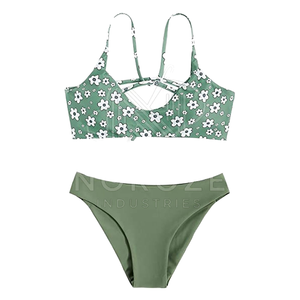 Conjunto de Bikini con Estampado Floral para Mujer, Top Halter Cruzado, Braguita Hipster, Traje de Baño de Dos Piezas de Spandex y Poliéster, Ropa de Playa - Product Image 6