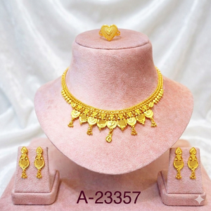 MOLL JEWELLERS Trendy Indian Gold Plated Floral Chain Zinc Alloy Necklace Earring Ring <b>Bracelet</b> <b>Set</b> Zircon Women's Wedding Party - Product Image 4