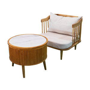 Modern Solid Oak Comfortable Sofa Set with White Cushion and UV-Resistant PE Rattan Throw Blanket for Outdoor Use - Product Image 4