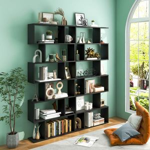 S-Shaped 6-Tier Bookshelf with Z Shelf Decor Storage Display <b>Bookcase</b> - Product Image 2