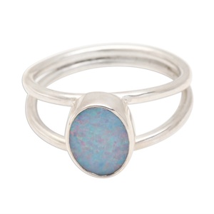 925 Sterling <b>Silver</b> Blue <b>Opal</b> Gemstone <b>Ring</b> Oval Cut Handmade Statement <b>Ring</b> October Birthstone - Product Image 5