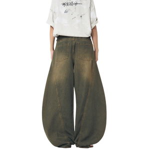 Jean baggy vintage délavé pour homme, coupe ample, jambe large, style streetwear décontracté, pantalon en coton style hip-hop, mode décontractée - Product Image 2