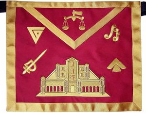 Rectangular Embroidered Apron With Masonic Symbols In <b>Red</b> And Gold Cotton Handmade For Home Decoration - Product Image 4