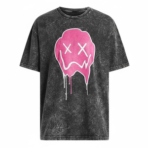 เสื้อยืดคอกลมแขนสั้นสีเทาเข้มสำหรับผู้ชาย พิมพ์ลายการ์ตูนสีชมพูด้านหน้า สไตล์สตรีท ทรงปกติ - Product Image 6