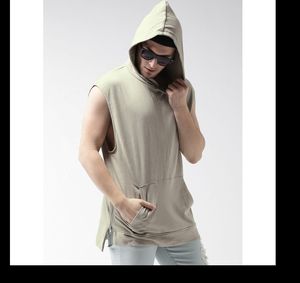 เสื้อสเวตเชิ้ตมีฮู้ดแบบไม่มีแขนสำหรับผู้ชาย สีเหลืองล้วน สไตล์ลำลอง ผ้าเฟรนช์เทอร์รี่ ทรงปกติ เหมาะสำหรับใส่ในฤดูใบไม้ร่วง - Product Image 6