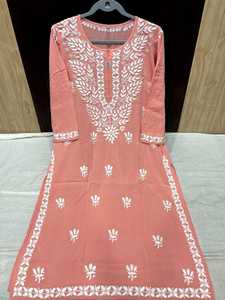 Peach Floral Hand Block Print Cotton <b>Kurta</b> for Women Sleeves Straight Fit Buy Direct From Supplier - Product Image 5