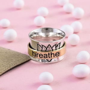 925 Sterling <b>Silver</b> Spinner Band <b>Ring</b> with Gold Breathe Engraving Lotus Meditation Anxiety Fidget <b>Ring</b> for Women & <b>Men</b> - Product Image 1