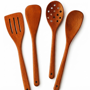 Cuillères en bois pour la cuisine, lot de 4 pièces, logo personnalisé, bois noir naturel, ustensiles de cuisine, spatule, louche, outils de cuisine en gros - Product Image 6