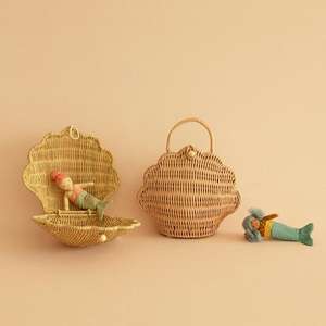 New design rattan seashell kid purses top quality <b>wicker</b> children shell shape purse handmade baskets for toddlers - Product Image 5