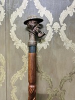 Canne de marche design Joker Head en laiton et bois de rose, style vintage, finition marron, à suspendre au mur, pour remise de diplôme, Halloween, Thanksgiving