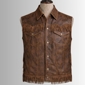 <b>Mens</b> Western Fringe Vest Leather Cowboy Sleeveless <b>Jacket</b> <b>Suede</b> Tassel Biker Rodeo Festival Supplier Premium OEM Apparel - Product Image 3