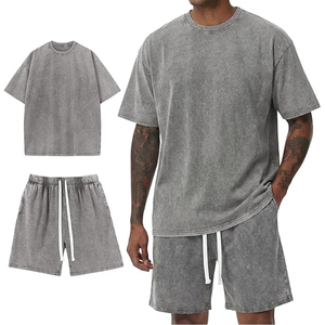 Men Stylish Summer Outfit T Shirt Acid Wash Shorts Set Cotton Casual Loose Fit Matching Set - Product Image 5