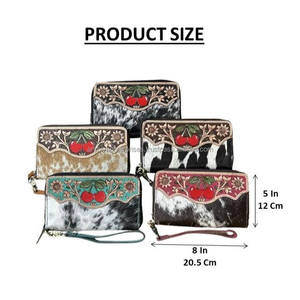 Portefeuille long en cuir de vachette repoussé à motif floral, haute qualité, avec fermeture éclair, pochette pour téléphone, prix usine de gros pour femmes - Product Image 2