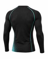 Rashguard pour homme à manches longues, col rond, écologique, anti-UV, séchage rapide, respirant, en spandex, noir avec dégradé turquoise