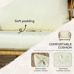 Set di 3 Sedie a Dondolo da Esterno in Rattan Bianco Crema, Resistenti alle Intemperie, con Cuscini per Giardini e Bistrot - Product Image 4