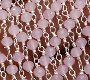 Chaîne de chapelet en quartz rose, perles rondes facettées de 3 mm, fil plaqué argent, vente en gros - Product Image 6