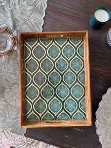 Bandeja de Madera para Servir con Asas de Patrón Geométrico, Bandeja Rectangular Decorativa, Decoración de Mesa de Comedor de Lujo, Venta al por Mayor - Product Image 2