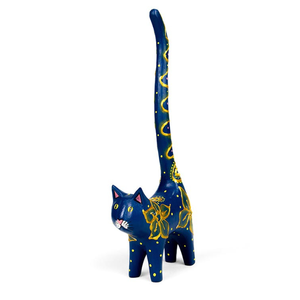 Figurine artisanale en bois d'albizia, queue de chat bleue et dorée, artisanat balinais, décoration d'intérieur, sculpture en bois, ornement, cadeau, artisanat en bois - Product Image 1