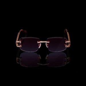 Lunettes de soleil élégantes sans monture, carrées, en cristal, légères, avec branches en bois glacé, unisexe, pour fêtes et voyages - Product Image 3