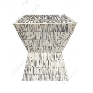 Mesa Auxiliar Gris con Incrustaciones de Hueso de Diseño Moderno, Taburete de Cama con Rayas Únicas para Sala de Estar y Muebles de Supermercado en India - Product Image 1