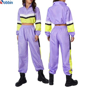 Hot Selling Custom Polyester Color Block Half Zip Jacket & Jogger Pants Outfits <b>Women</b> <b>Windbreaker</b> Tracksuit Sweatsuit 2 Pcs Set - Product Image 6
