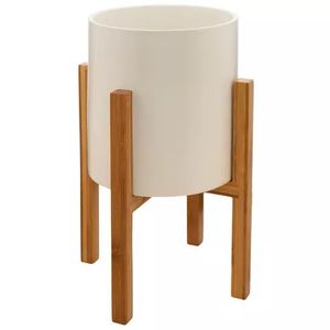 Maceta Minimalista de Metal con Soporte de Madera para Uso en Interiores - Product Image 4