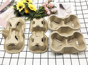Nouveau design, porte-gobelets double biodégradable en pulpe moulée, plateau à emporter pour boissons, porte-gobelets pour 2 tasses, plateau à café, emballage en fibres recyclées - Product Image 1