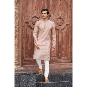 <b>Men</b>’s Silk Blend Kurta <b>Set</b> with Vertical Sequin Embroidery – Perfect <b>for</b> Weddings & Celebrations Regular Fit Kurta <b>Pajama</b> - Product Image 3